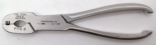ITEM #PTS-8: PELIKAN PLIERS. THESE PLIERS WORK ON PELIKAN 100, 100N, IBIS & RAPPEN FOUNTAIN PENS. IT IS DESIGNED TO REMOVE THE SCREW IN NIB/FEED ASSEBLEY. THE TOOL HAS 3 SLOTS TO ACCPET THE RIBS ON THE BOTTOM OF THE FEED. 